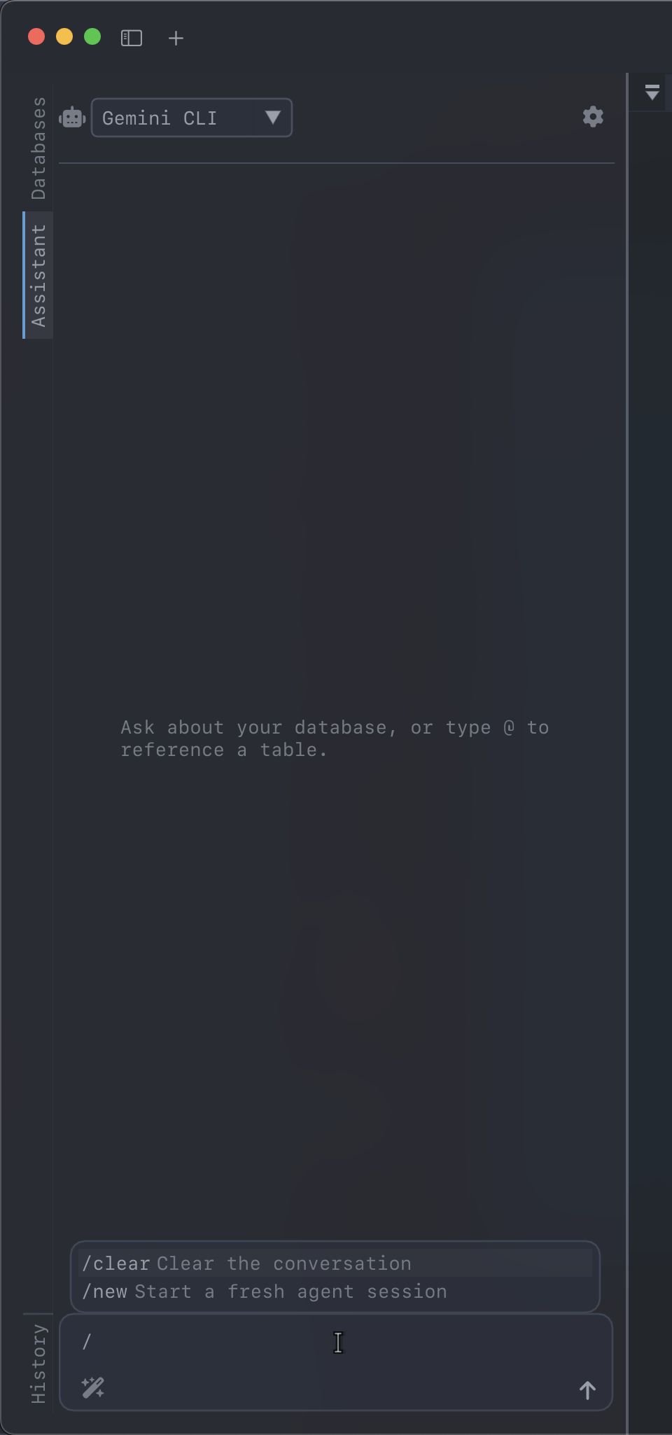 The / command picker showing /clear and /new with their descriptions
