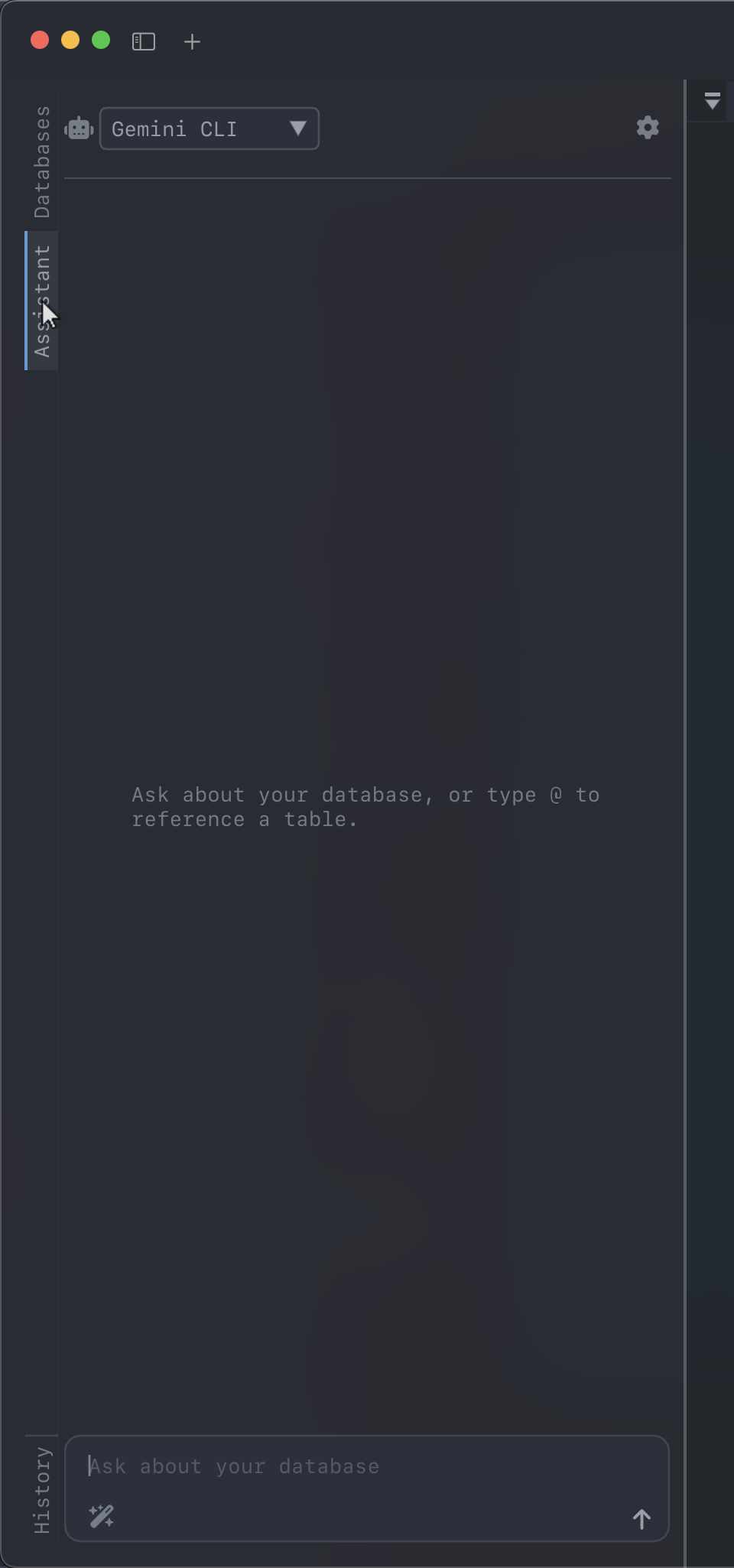 The Assistant tab, with the agent picker at the top and the message box at the bottom